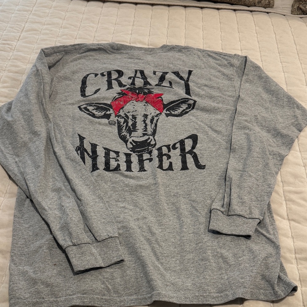Gray Crazy Heifer Long Sleeve Shirt